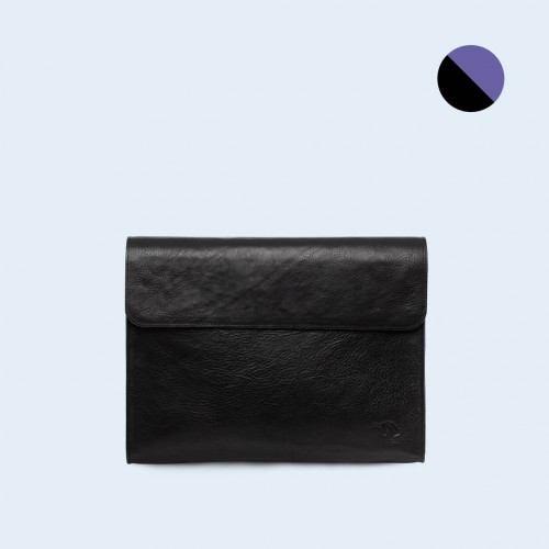 Leather Document Bag - SLOW Act black/sapphire