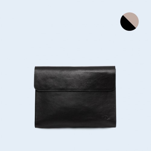 Leather Document Bag - SLOW Act black/grey