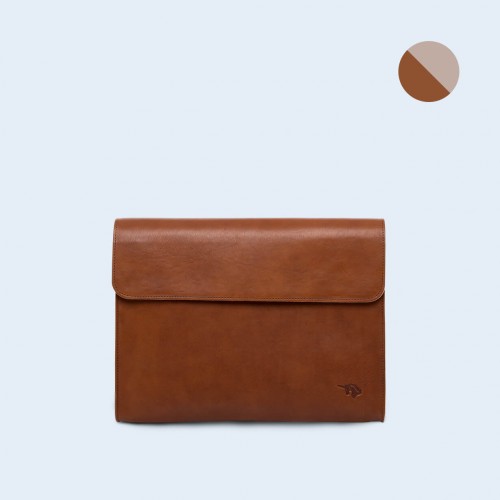 Leather Document Bag- SLOW Act cognac/grey