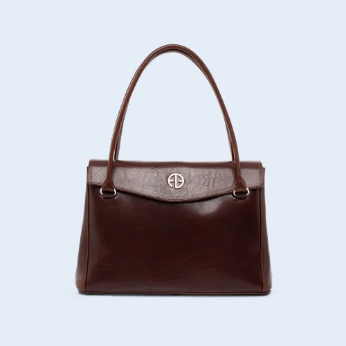 Leather women's handbag - ADAM BARON Home 01 midi chestnut brown