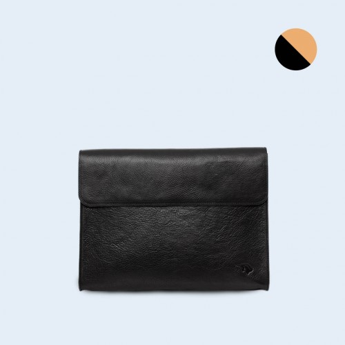 Leather Document Bag - SLOW Act black/camel