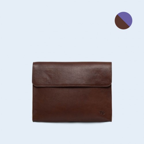 Leather Document Bag- SLOW Act brown/sapphire