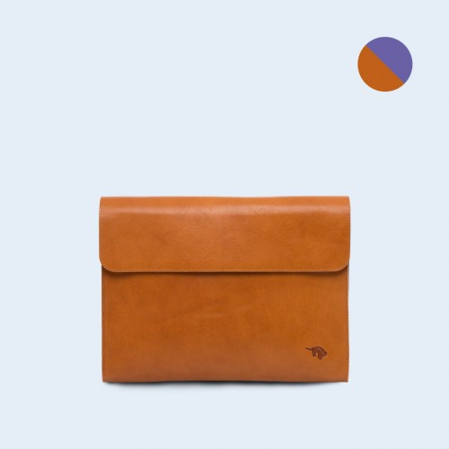 Leather Document Bag - SLOW Act camel/sapphire