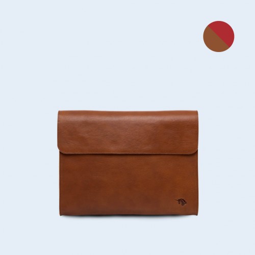 Leather Document Bag - SLOW Act cognac/red
