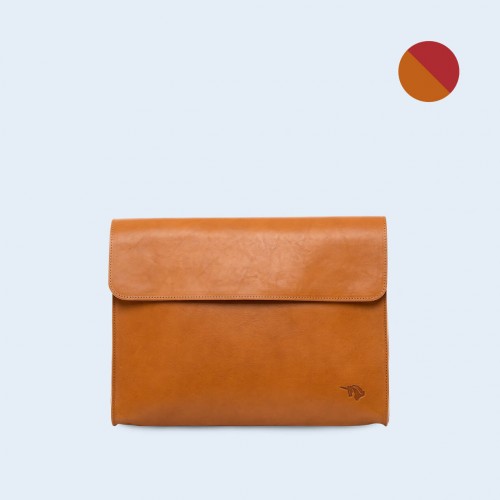 Leather Document Bag- SLOW Act camel/red