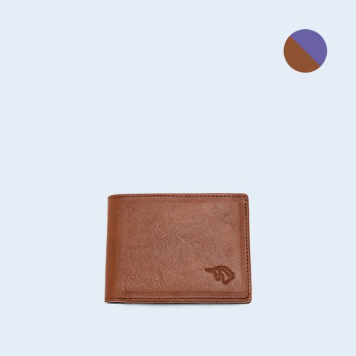 Men's leather wallet - SLOW Slim Wallet cognac/sapphire