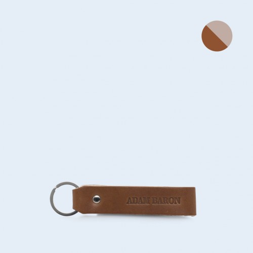 Leather key chain - SLOW Pend cognac/grey