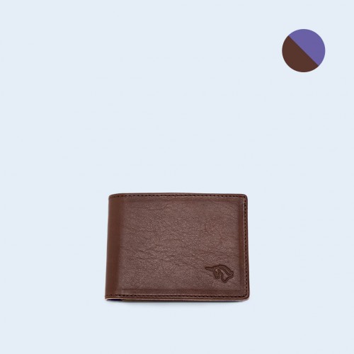 Men's leather wallet - SLOW Slim Wallet brown/sapphire